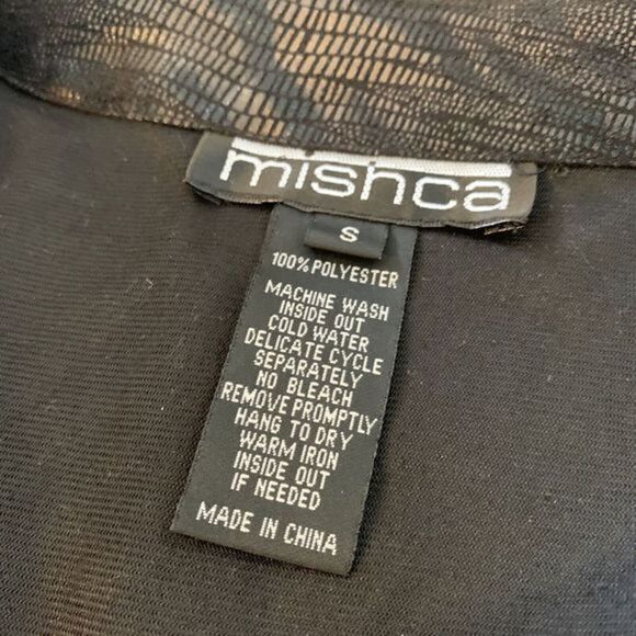 Mishca Metallic Brown Black Tie Front Open Blouse Size Small - Picture 6 of 6